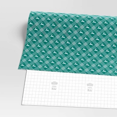 30" 50 Sq Ft Christmas Roll Wrap Deer And Plaid On Green - Wondershop™ 3 30" 50 Sq Ft Christmas Roll Wrap Deer And Plaid On Green - Wondershop™ - Image 2