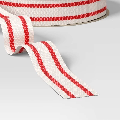 18’ Christmas Fabric Ribbon Ivory/Red Stripes - Wondershop™ 4 18’ Christmas Fabric Ribbon Ivory/Red Stripes - Wondershop™ - Image 2
