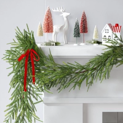 6' Christmas Unlit Norfolk Pine Draping With Red Bows Garland - Wondershop™ 3 6' Christmas Unlit Norfolk Pine Draping With Red Bows Garland - Wondershop™
