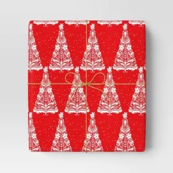 30” 20 Sq Ft Christmas Roll Wrap White Trees On Red - Wondershop™