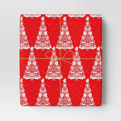30” 20 Sq Ft Christmas Roll Wrap White Trees On Red - Wondershop™ 3 30” 20 Sq Ft Christmas Roll Wrap White Trees On Red - Wondershop™