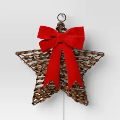 30ct Battery Operated Christmas Hanging Twisted Faux Rattan Star With Red Velvet Bow - Warm White Lights - Wondershop™ -Christmas Decorations Shop GUEST fc787b29 94e2 422c bf12 4c976841950c