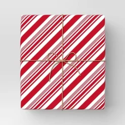 40" 220 Sq Ft Christmas Roll Wrap Red/White Diagonal Stripe - Wondershop™